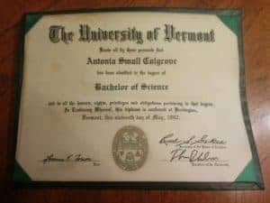 Diploma, Bachelor of Science from the University of Vermont